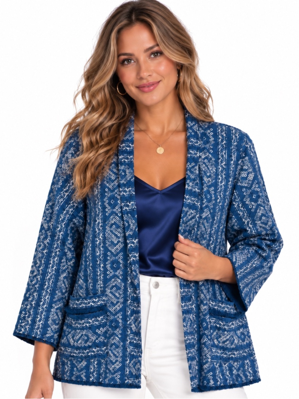 Velvet by Graham & Spencer Blue Southwestern Fringe Blazer